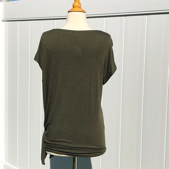 Max Studio Olive Green Couper Cut Cap Sleeve Knotted T Shirt Size Medium - Picture 6 of 16